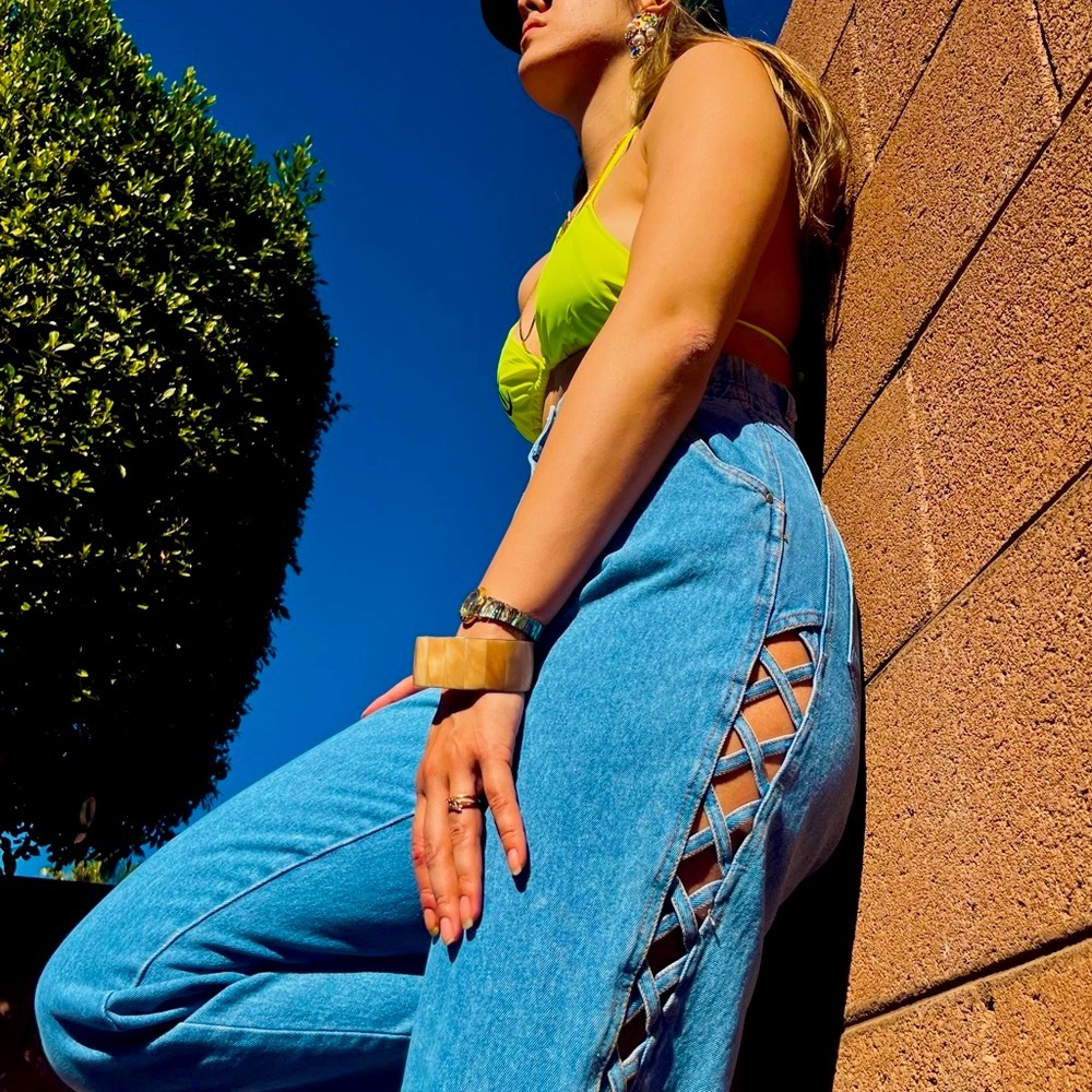Vintage Criss Cross Denim Cinched High Waisted Jeans! One of One!